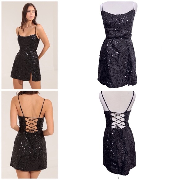 Lucy in the Sky Sequin Corset Mini Dress in Black Size Large - Picture 1 of 12